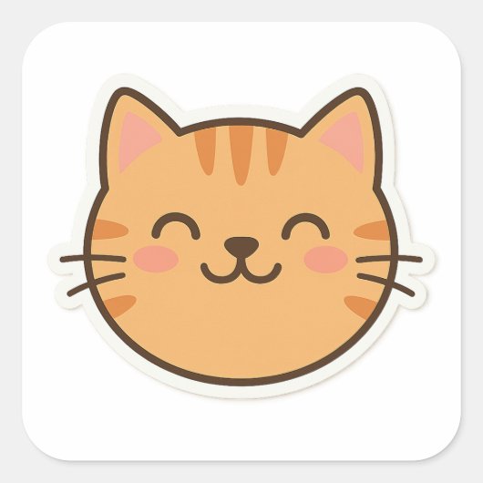 Carré Sticker Visage Chat Souriant - Kawaii Sty Cartoon (Devant)