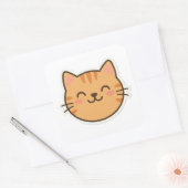 Carré Sticker Visage Chat Souriant - Kawaii Sty Cartoon (Enveloppe)