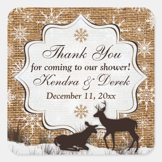 Carré Sticker Wedding shower de Burlap Rustique, Snowfla (Devant)