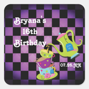 Carré Sticker Whimsical Mad Tea Party Wonderland