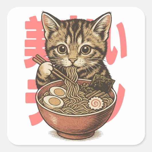 Carré Sticker Yummy Ramen Kitten (Devant)