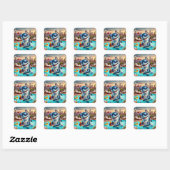 Carré Sticker Zodiac de requin Super Cute Aries (Feuille)