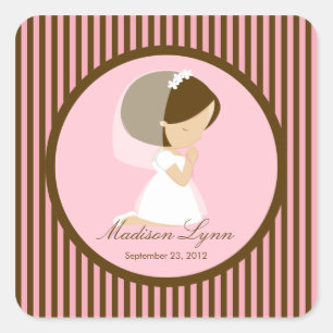 Carré Sweet Girl First Holy Communion Sticker Brown rose