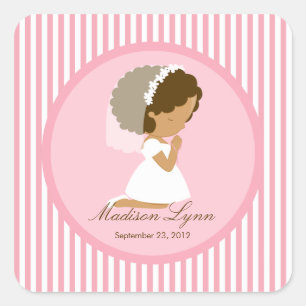 Carré Sweet Girl First Holy Communion Sticker Brown rose