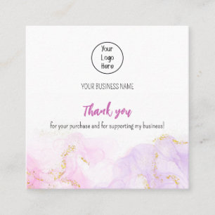 Carré Taux de carte de visite rose brillant Merci