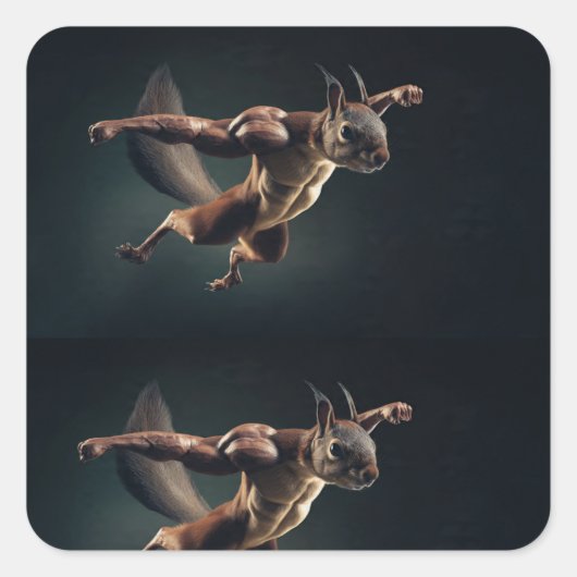 Carré Tiny Titan – Minimal Surreal Squirrel Sticker (Devant)