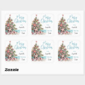 Carré Tropical Beach Christmas Gift Tag Sticker (Feuille)