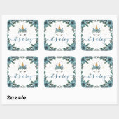 Carré unicorne bleu floral C'est un garçon Sticker (Feuille)
