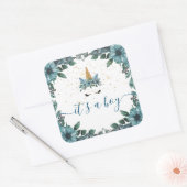 Carré unicorne bleu floral C'est un garçon Sticker (Enveloppe)