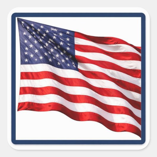 Carré USA American Flag Square Sticker – Blue Border (Devant)