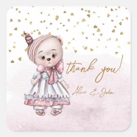 Carré Vintage Teddy Bear Thank You Square Sticker (Devant)