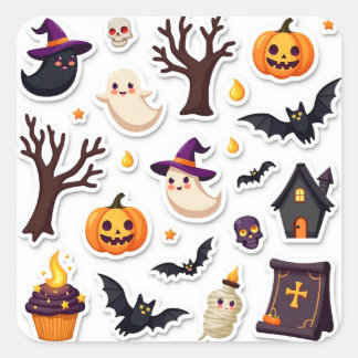 Carré Whimsical Halloween Sticker Sheet – Cute Ghosts