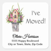 Carré Whimsical I've Moved, Pink 1.5-in Address Sticker (Devant)