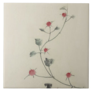 Carreau 北 斎 fleurs rouges sur la vigne Hokusai