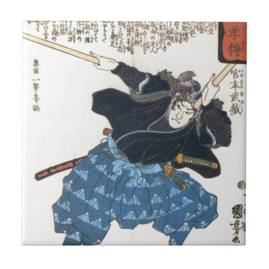 Carreau 宮本武蔵 de Musashi Miyamoto avec deux Bokken (Devant)