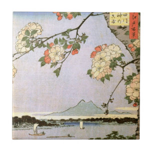 Carreau 江戸の桜, fleurs de cerisier de 広重 d'Edo, Hiroshige,