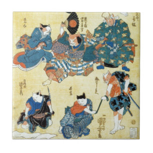 Carreau 流行猫の狂言づくし, acteurs de 国芳 du chat, Kuniyoshi,
