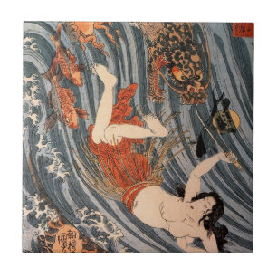 Carreau 海女と龍, 国芳, femme et dragon, Kuniyoshi, Ukiyo-e