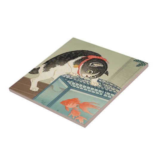 Carreau 猫と金魚, chat de 古邨 et poisson rouge, Koson, Ukiyo-e (Côté)