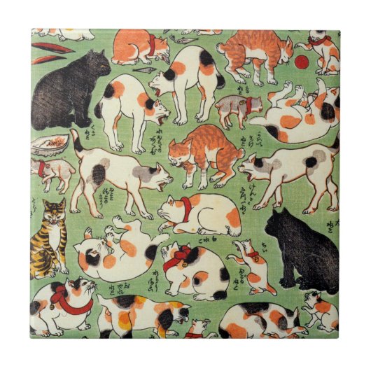 Carreau 猫尽両めん合, chats de 芳藤 de l'ère d'Edo, Yoshifuji, (Devant)