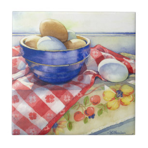 Carreau 0009 oeufs dans la tuile bleue de cuvette