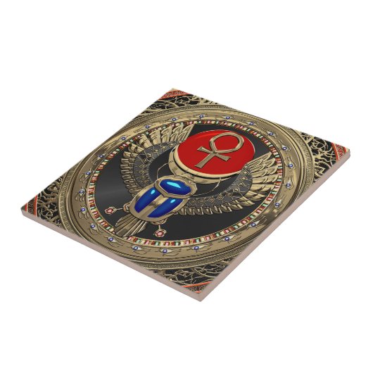 Carreau [100] Scarab en or sacré égyptien ailé avec Ankh (Côté)