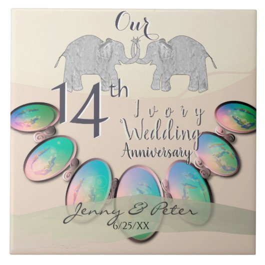 Carreau 14e anniversaire du Mariage Opals & Eléphants (Devant)