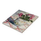 Carreau 1790 violettes africaines dans le pot bleu (Côté)