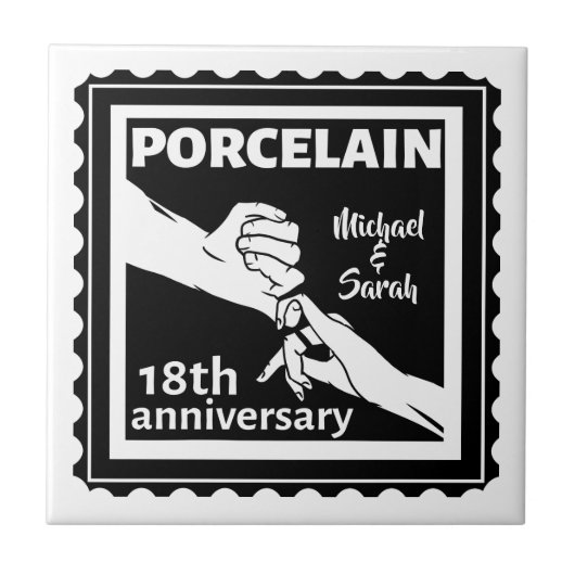 Carreau 18e anniversaire mariage porcelaine traditionnelle (Devant)