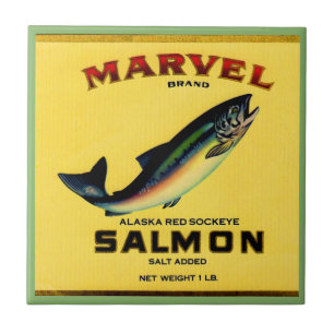 Carreau 1930s Marvel saumon peut étiquette