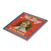 Carreau 1930s Mi-Boy saumon rose peut étiquette (Côté)