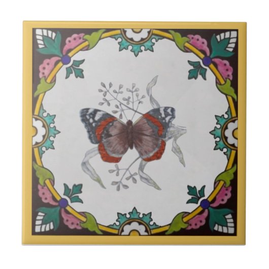 Carreau 1 de la série de papillons Repro Antique Minton (Devant)