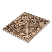 Carreau 1 de Pair 1880 Craven Dunnill Bird & Rose Repro (Côté)