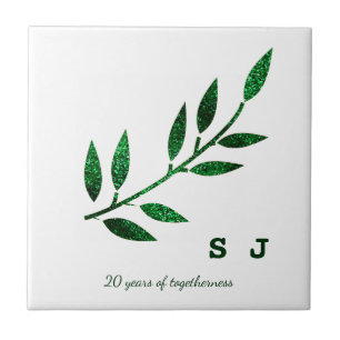 Carreau 20e anniversaire Mariage Monogramme vert émeraude