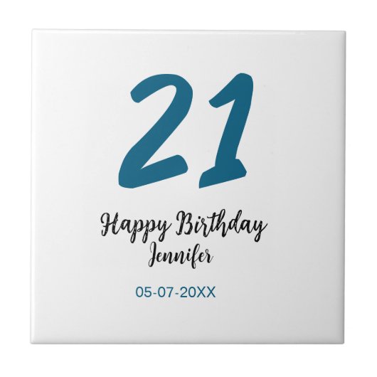 Carreau 21 ans audacieux lettre bleue simple minimum (Devant)