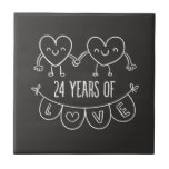 Carreau 24e Anniversary Poison de Chalk Hearts<br><div class="desc">Cute two doodle hand drawn heart 24th year anniversary design.</div>