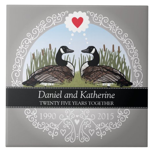 Carreau 25e anniversaire Mariage personnalisé, Oies (Devant)