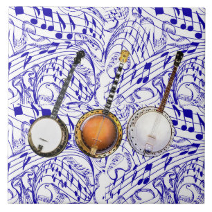 CARREAU 3 BANJOS SUR LES NOTES BLEUES DE MUSIQUE