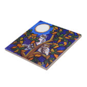 Carreau 3 Chouettes Moon Whimsical Folk Art Tile (Côté)