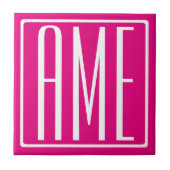 Carreau 3 Initiales Monogramme | Blanc sur rose chaud (Devant)