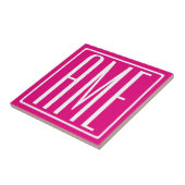 Carreau 3 Initiales Monogramme | Blanc sur rose chaud (Côté)