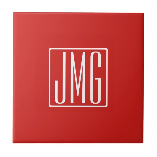 Carreau 3 Initiales Monogramme | Rouge & Blanc (ou couleur (Devant)