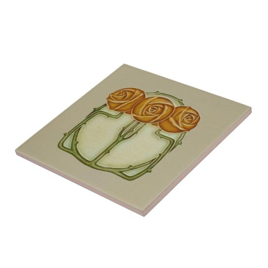 Carreau 3 tuiles en céramique d'époque Art Nouveau Repro R (Côté)