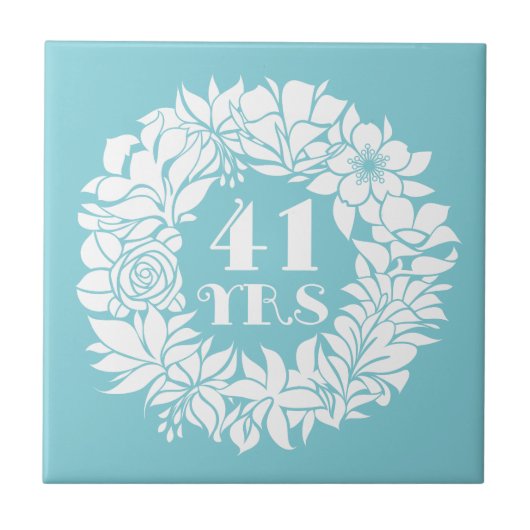 Carreau 41e Anniversaire Blanc Floral Wreath Keepsaké cade (Devant)