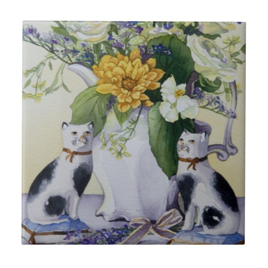 Carreau 4930 Chats de fleurs et de Precelain (Devant)