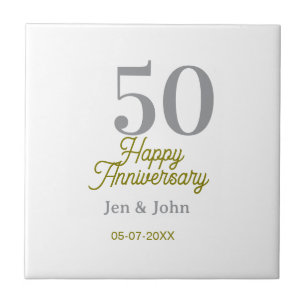 Carreau 50e anniversaire de bonheur nom date argent or dat