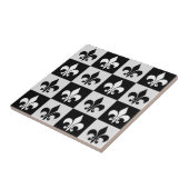 Carreau à damiers Blanc Noir Fleur-De-Lis Motif (Côté)