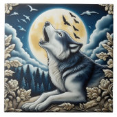 Carreau A Howling Wolf Under a Full Moon in a Serene Night (Devant)