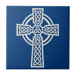 Carreau à motif de croix celtique bleue