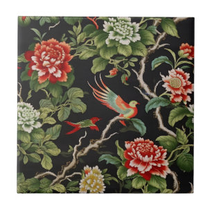 carreau à motif floral rouge et vert chinois